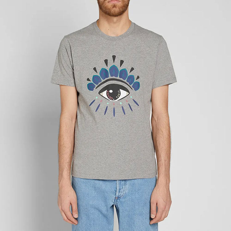 Men's KENZO Eye Cartoon Printing Round Neck Pullover Short Sleeve Gray F865TS0494YC-95