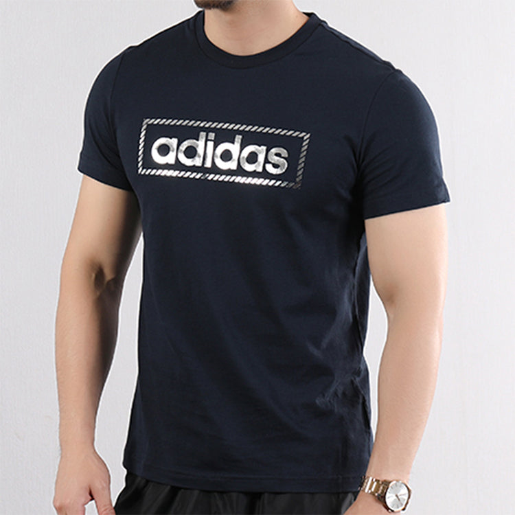 adidas Alphabet Printing Sports Round Neck Short Sleeve Blue DY8720