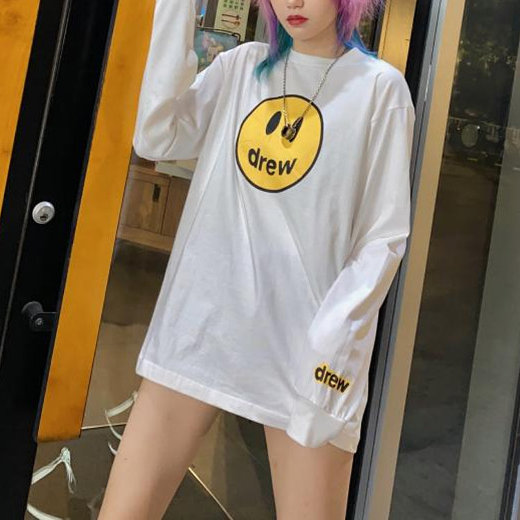 Drew House Mascot Loose Smiling Face Round Neck Long Sleeves Unisex White DR1083