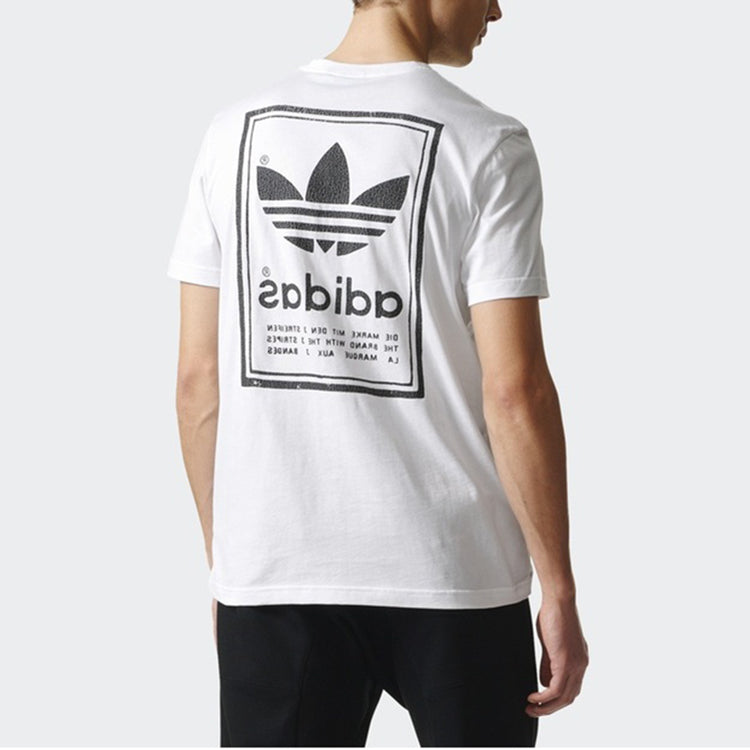 adidas originals Double Sided Printing Large Logo Casual Short Sleeve White BS3136