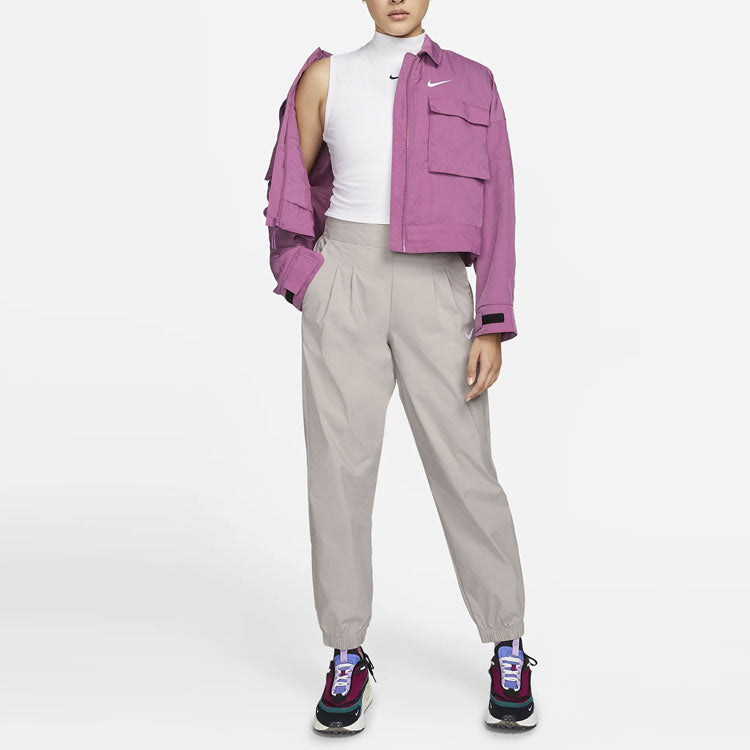 (WMNS) Nike SS22 Sportswear Essential Woven Lapel Long Sleeves Jacket Wine Red DM6244-507