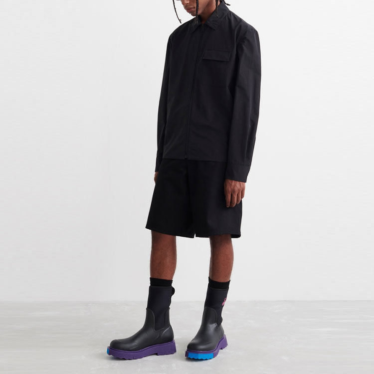 Men's Off-White SS22 Logo Twill Printing Solid Color Long Sleeves Version Black Shirt OMGA224C99FAB0011010