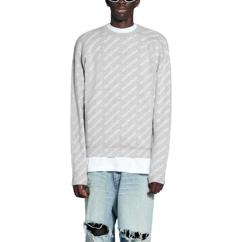 Balenciaga All Over Logo Crewneck Sweater 'Light Grey White' 702952T32331461