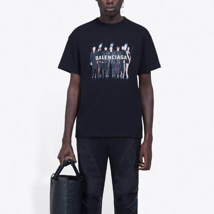 Balenciaga Band Portrait Printing Logo Retro Short Sleeve Unisex Black 612965TIVA11000