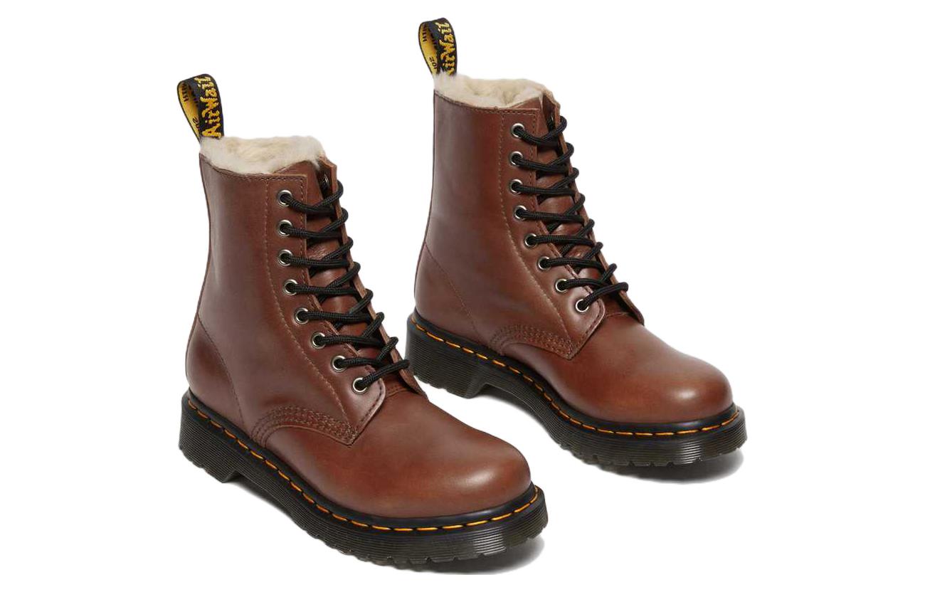 (WMNS) Dr. Martens 1460 Serena Faux Fur Lined Leather Lace Up Boots 'Tan' 27782225