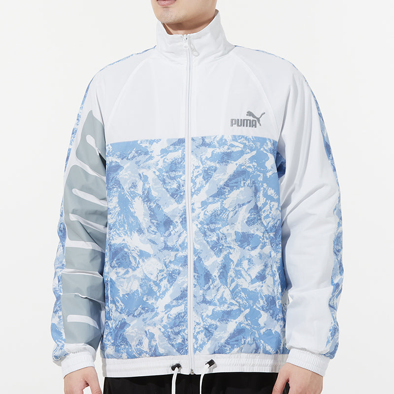 PUMA Mountain Aop Windbreaker Woven Sports Logo Jacket White 534542-99