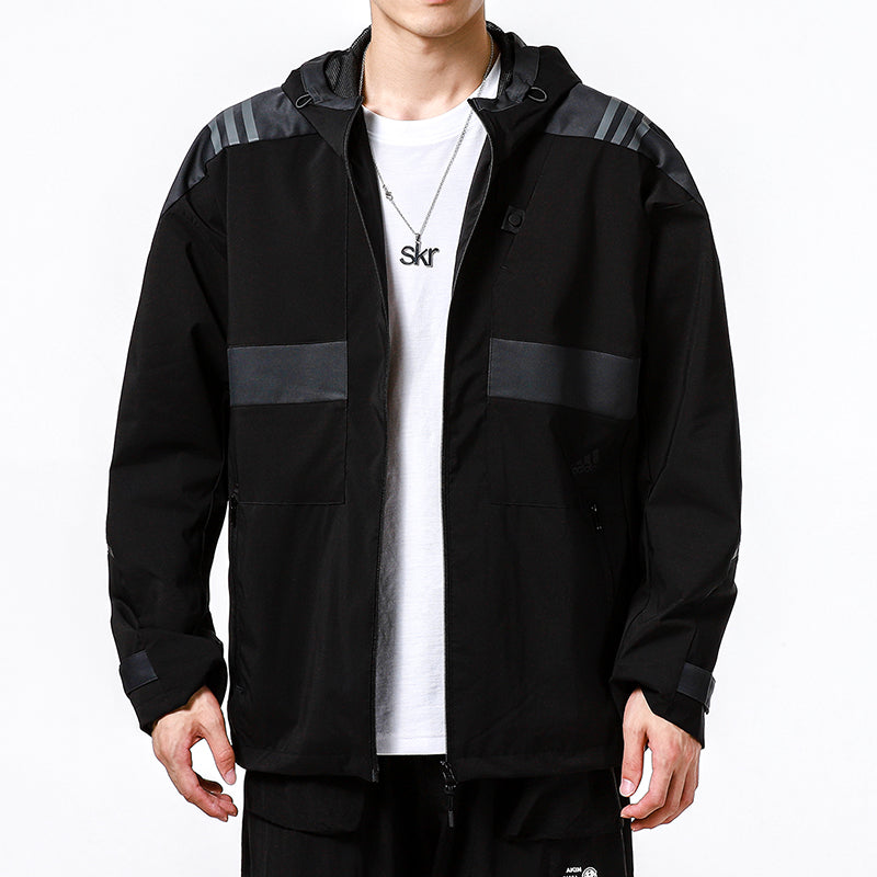 adidas Athleisure Casual Sports hooded Training Knit Jacket Black H40235