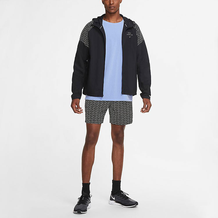 Nike Run Division Flash logo Reflective Printing hooded Running Jacket Black CU7871-010
