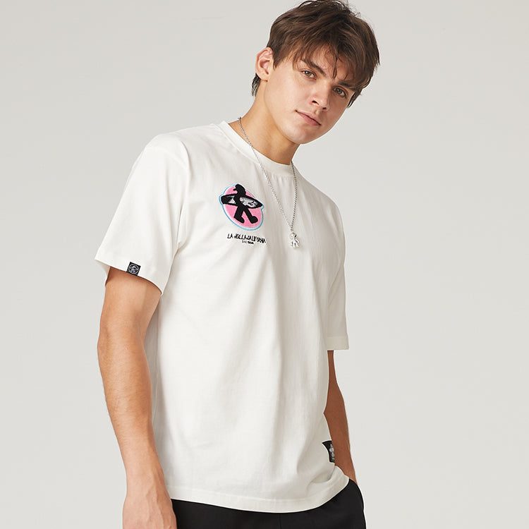 PJ's Vigor Multi-Color Surf Embroidered Contrasting Colors Short Sleeve Couple Style White 20SSTS1032-P
