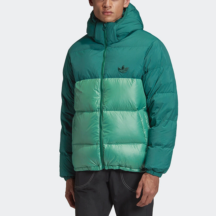 adidas originals Down Regen Puff Stay Warm Splicing Sports hooded down Jacket Green GE1329
