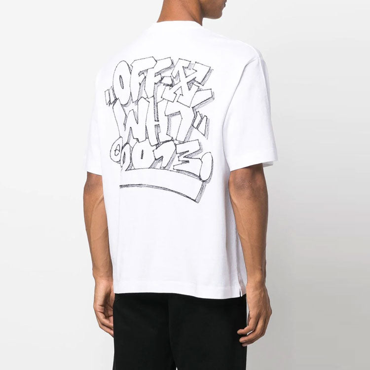 Men's Off-White FW22 Cartoon Printing Round Neck Short Sleeve Loose Fit White T-Shirt OMAA120F22JER0100110