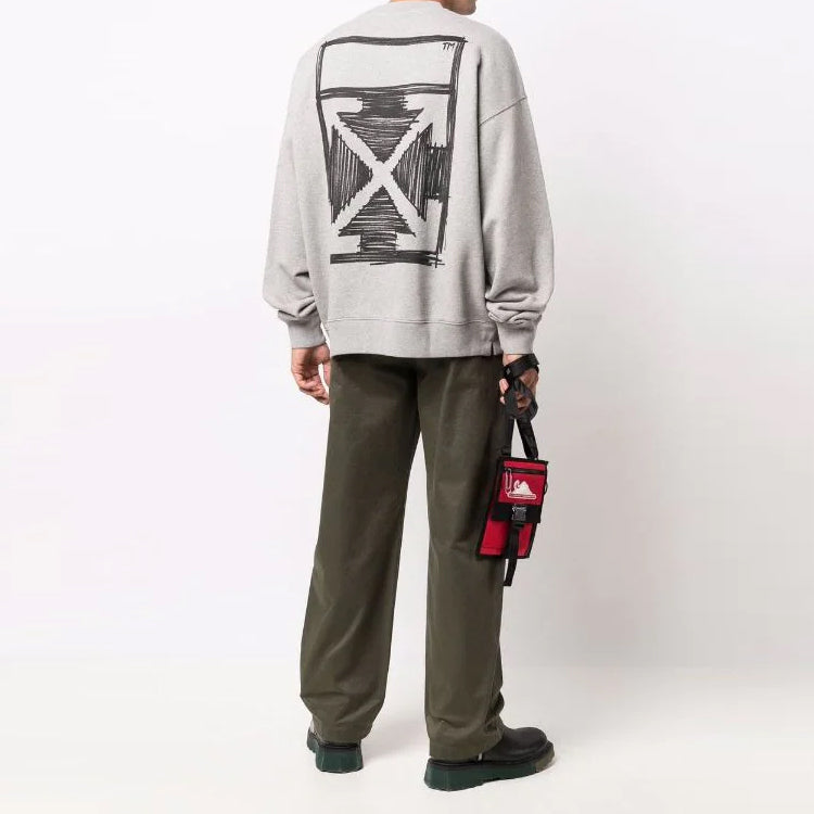 Men's Off-White FW21 Logo Round Neck Pullover Loose Fit Gray OMBA054F21FLE0140810