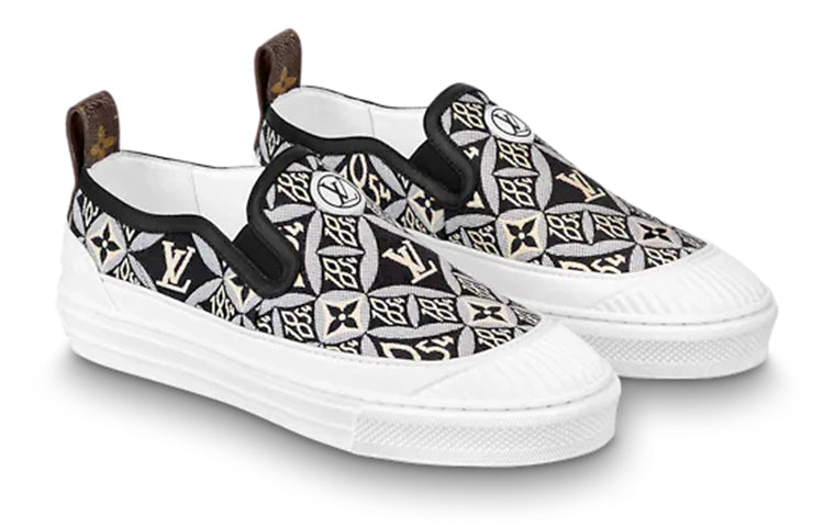 (WMNS) LOUIS VUITTON Playtime Slip-On Shoes 'Black White Monogram' 1A8UP1