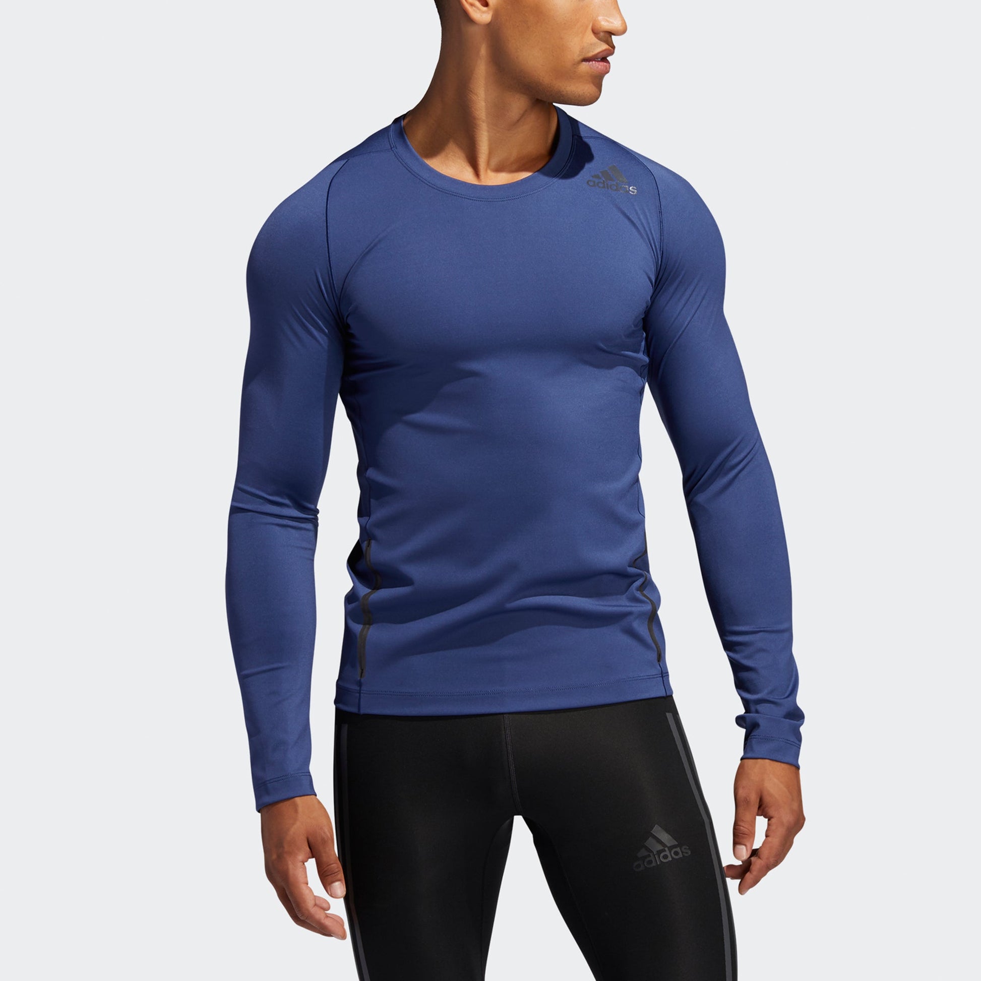 Men's adidas Ask2 Prm Tee Ls Training Sports Slim Fit Round Neck Long Sleeves Indigo T-Shirt FL4346