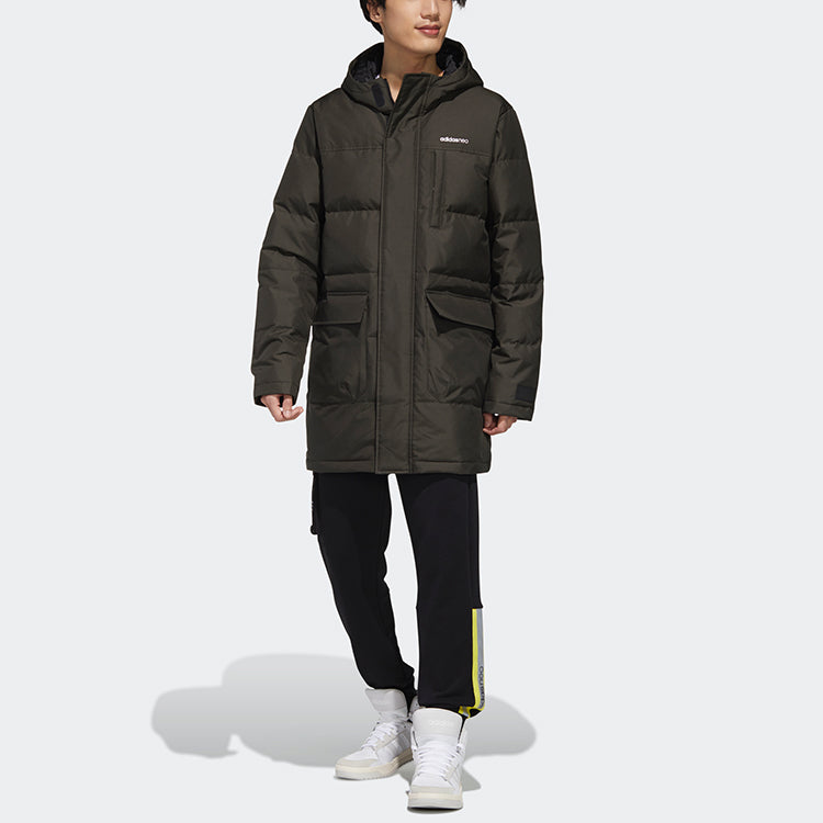 adidas neo M Wint Dwn Prka Windproof Stay Warm mid-length Sports hooded down Jacket Brown GJ8779