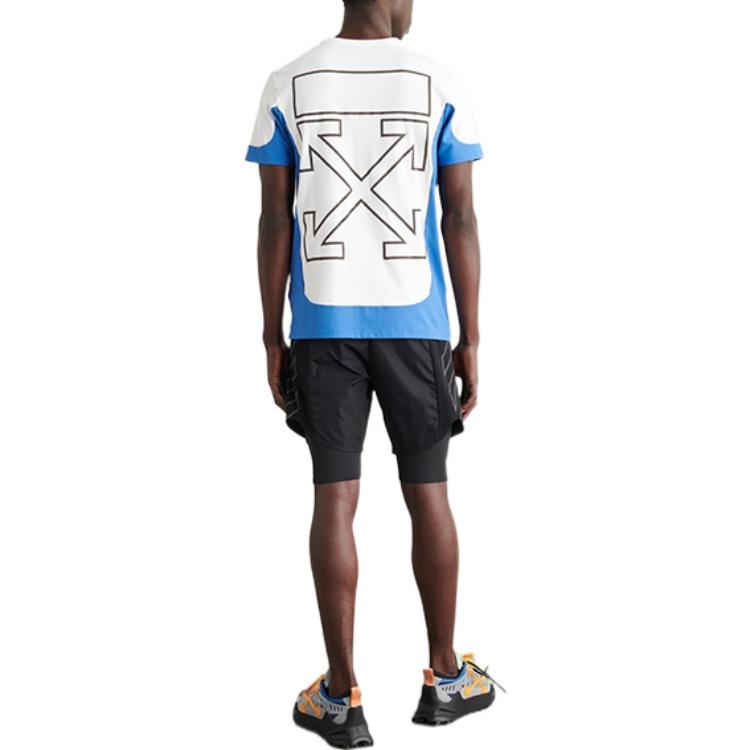 Off-White logo-print Colour Block T-shirt 'Blue White' OMVA037F22FAB0014507