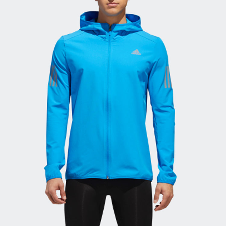 Men's adidas Alphabet Stripe Running Sports Hooded Jacket Bright Blue CY5775