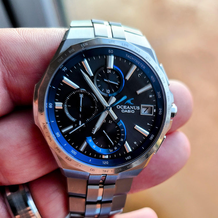 Men's CASIO Solor Wave Business Metallic Watch Solar Powered Mens Silver Analog OCW-S5000E-1AJF