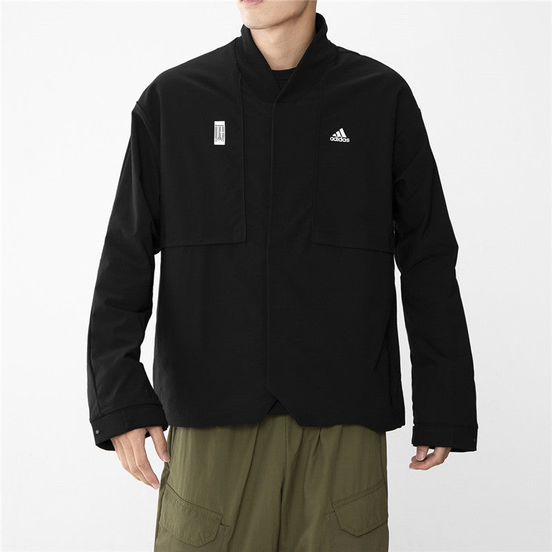 adidas Splicing Solid Color Athleisure Casual Sports Jacket Black H39338