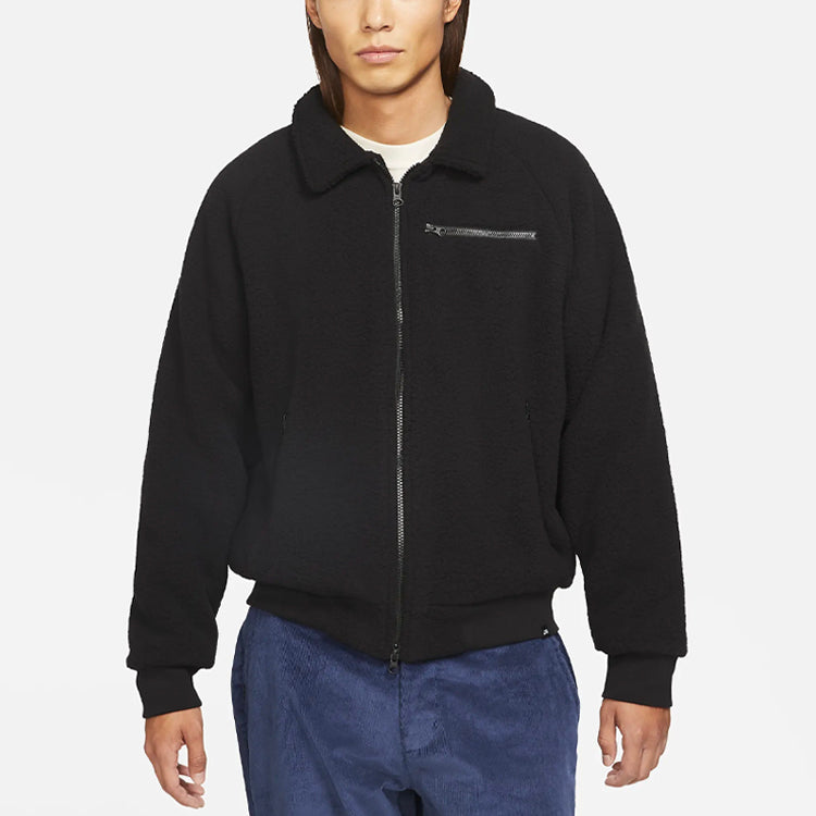 Nike Solid Color Stand Collar Casual Sports Fleece Lined Jacket Black CK5286-010