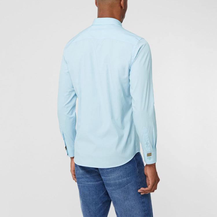 Men's Burberry Logo Embroidered Casual Long Sleeves Cotton Shirt Blue 80175491