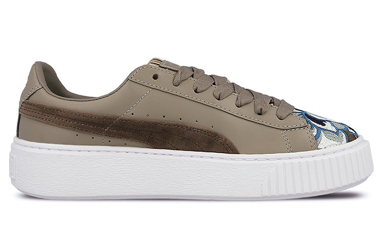 (WMNS) PUMA Platform Hyper Emb Embroidery Low-Top Sneakers Brown 366123-03