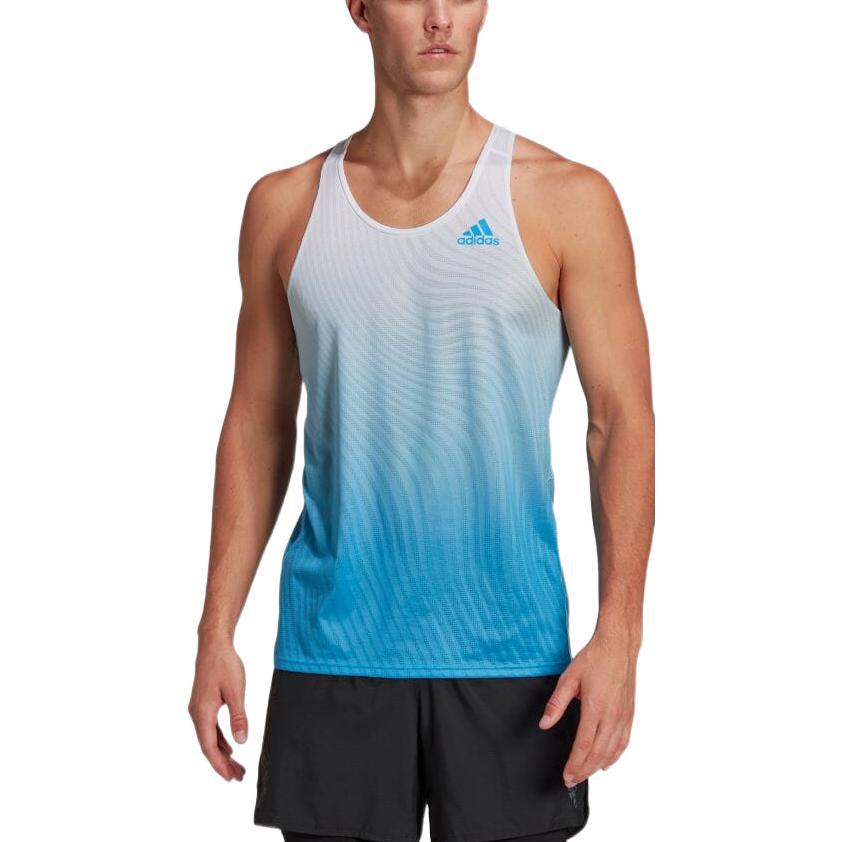 Men's adidas Stripe Logo Gradient Round Neck Pullover Sports Vest Blue HG6450