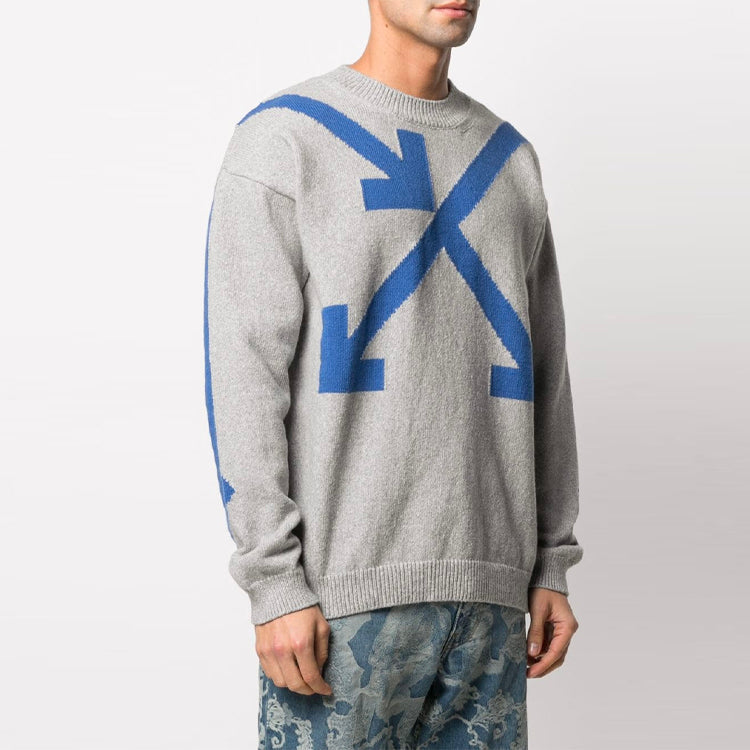 Off-White SS21 Arrow Pattern Round Neck Pullover Gray OMHA036S21KNI0020545