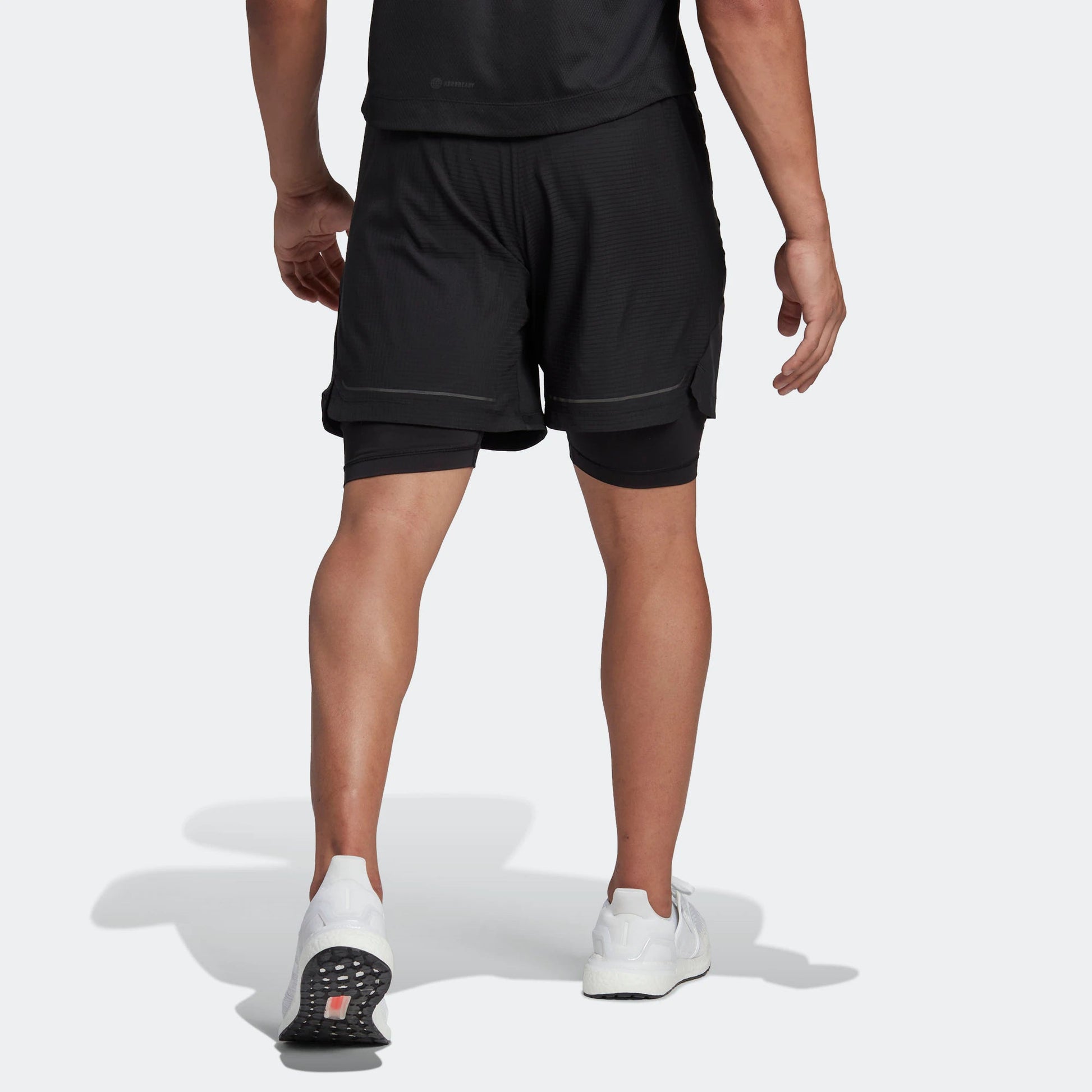 Men's adidas Hiit Spin Sho 2 In 1 Leggings Elastic Waistband Sports Shorts Black HR3772