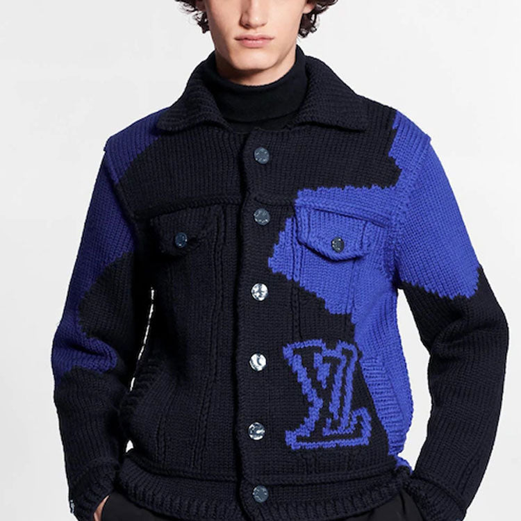 LOUIS VUITTON LV Fleece Inlaid Button Jacket For Men Black Blue 1A7XBC