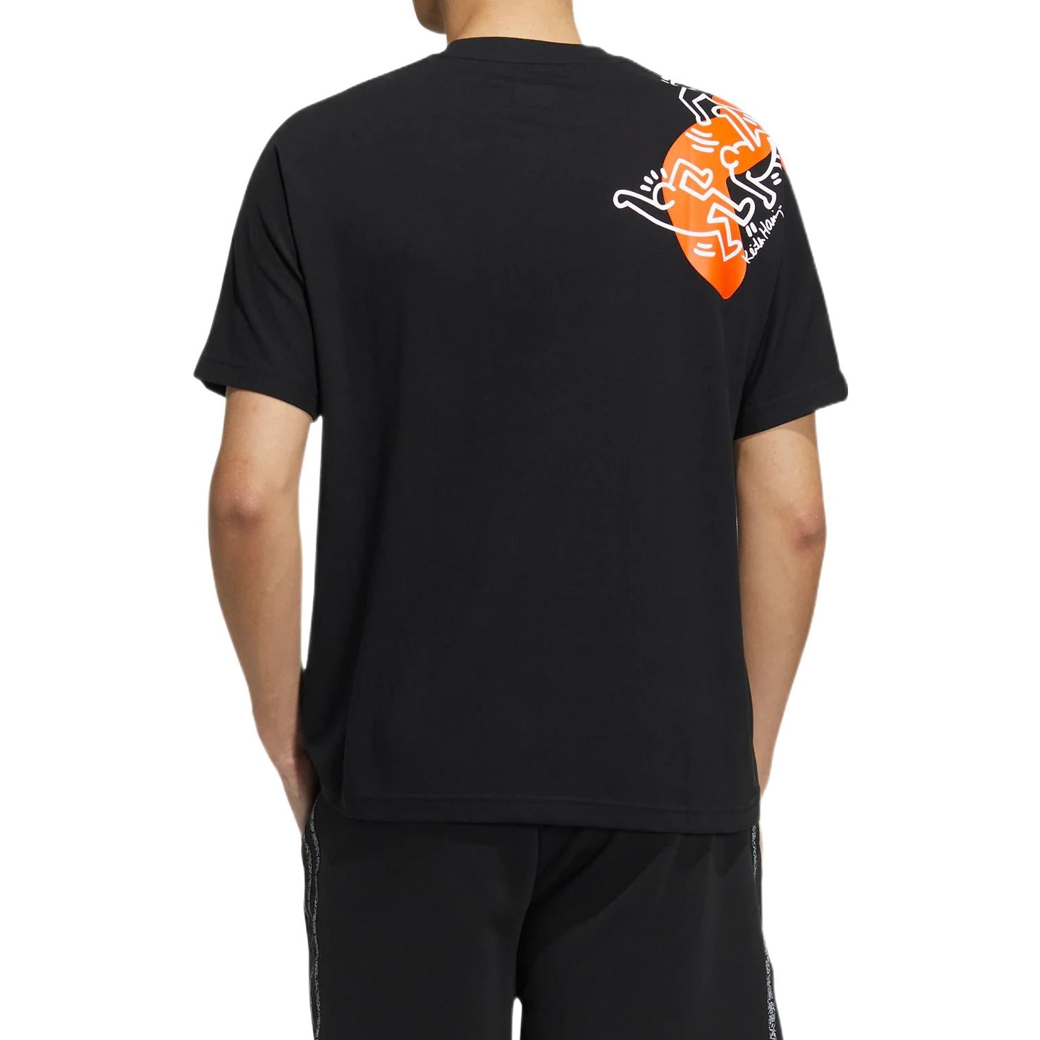 adidas x Keith Haring Crossover Cartoon Pattern Printing Round Neck Short Sleeve Black HD7268