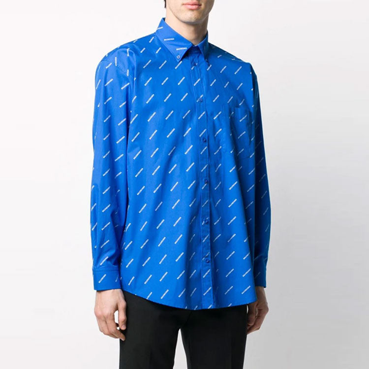 Balenciaga All Over Logo Shirt 'Blue White' 534333TBL967560