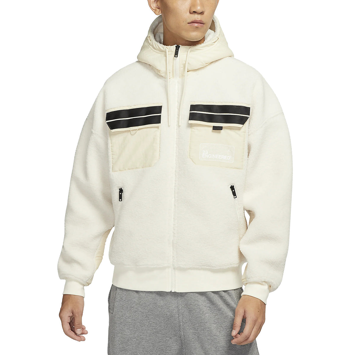 Men's Air Jordan Splicing Polar Fleece Hooded Jacket Light Ivory DQ0385-110