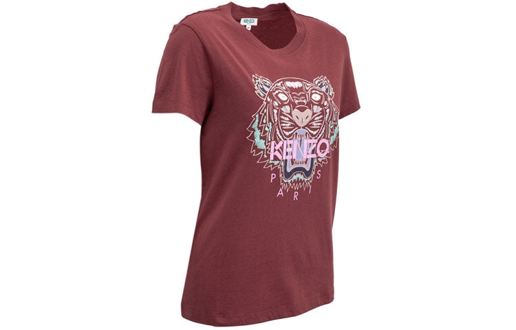 KENZO SS21 Cotton Tiger Head Printing Short Sleeve Red F862TS7214YB-88