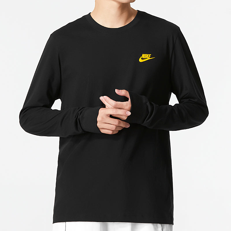 Men's Nike Minimalistic Alphabet Logo Athleisure Casual Sports Round Neck Long Sleeves Black T-Shirt DR7822-010