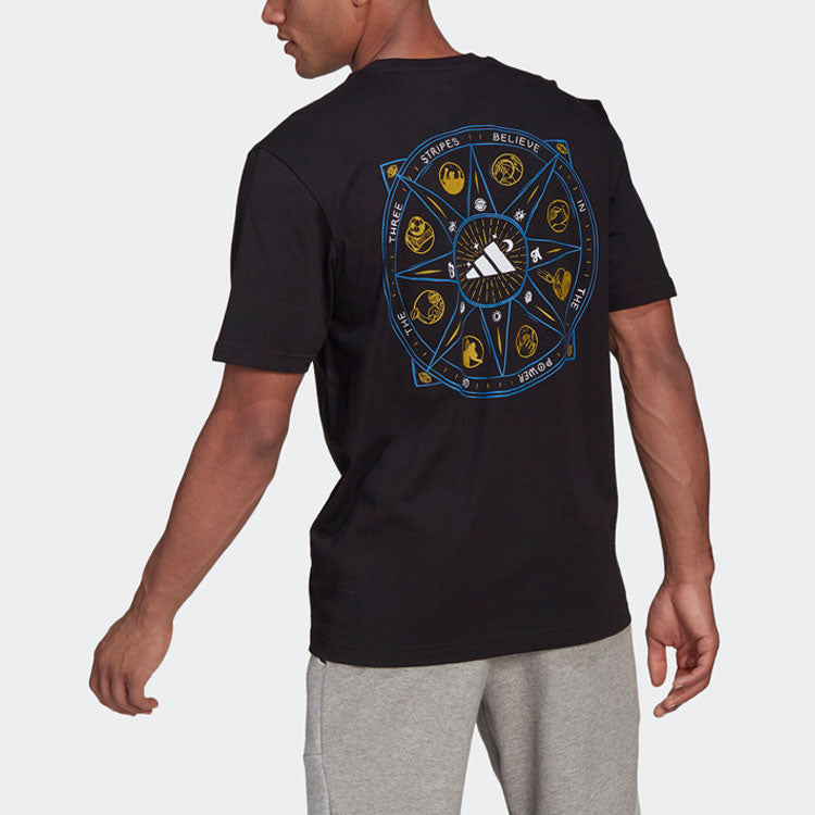 adidas Mandala Tee M Printing Sports Round Neck Short Sleeve Black GN8181
