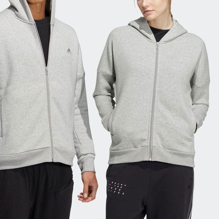 adidas Solid Color Minimalistic Alphabet Printing Zipper Cardigan Jacket Gray HM2683