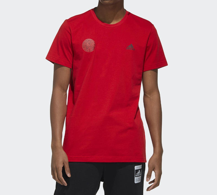 adidas Alphabet Logo Printing Short Sleeve Red FU6220