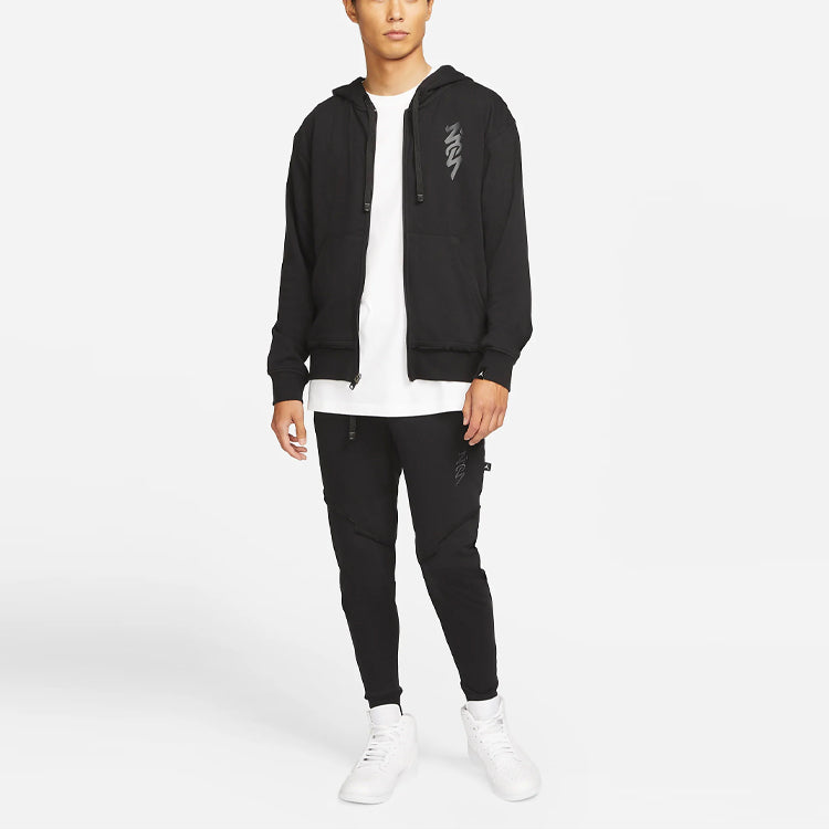 Men's Air Jordan Zion Alphabet Printing Retro Hooded Zipper Jacket Black DJ5870-010