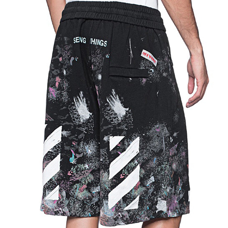 Off-White Splash Ink Pattern Printing Shorts Black OMCB009F176190329901