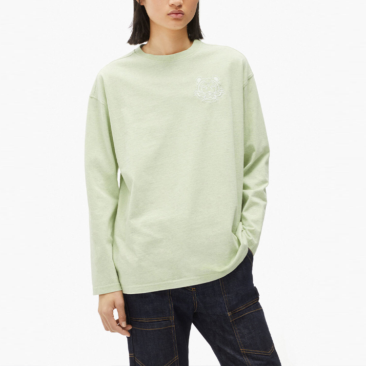 KENZO FW21 Logo Tiger Head Printing Round Neck Long Sleeves Mint Green T-Shirt FB62TS697401-47