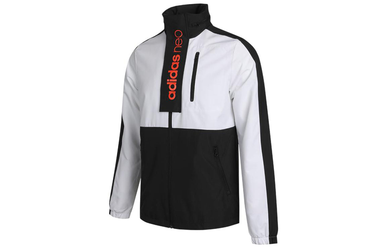 adidas neo M Basc Wb Contrasting Colors Printing Sports Jacket Black White H53022