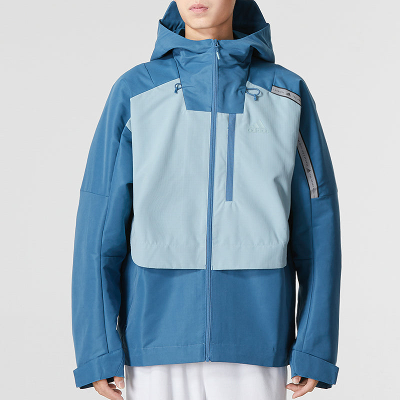 Men's adidas Th Protek Wvjkt Colorblock Stripe Athleisure Casual Sports Hooded Jacket Blue HM5166