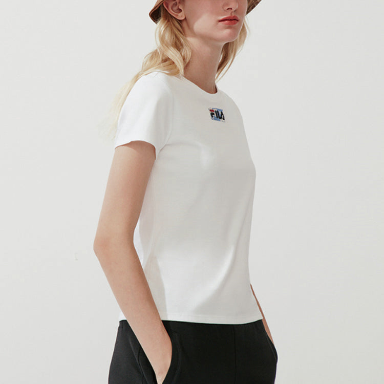 (WMNS) FILA Alphabet Logo Printing Cotton Short Sleeve White F11W018135F-WT
