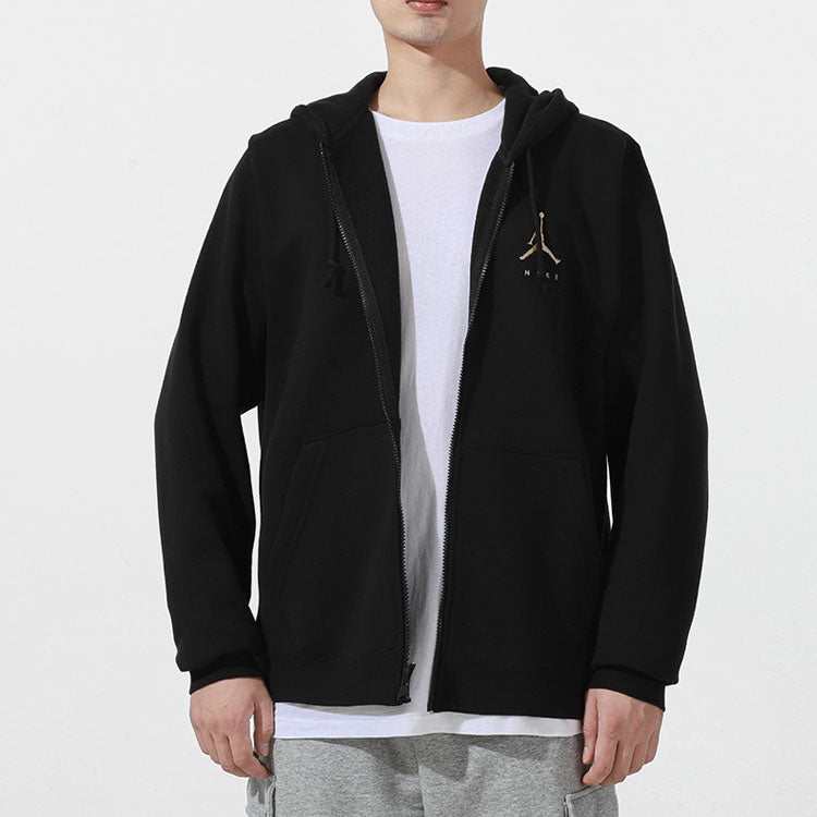 Men's Air Jordan Logo Casual Fleece Lined Hooded Thicken Sports Long Sleeves Black Jacket DC9607-010
