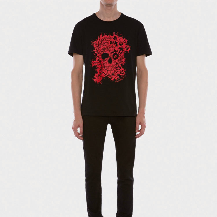 Men's Alexander McQueen Ivy Skull Skeleton Short Sleeve Black 599560QOZ660901
