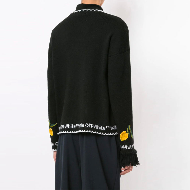Men's Off-White Embroidered Round Neck Black OMHE052F20KNI0011018