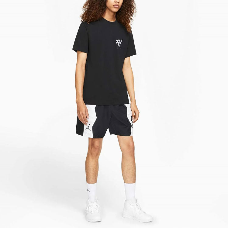 Men's Air Jordan Zion Solid Color Alphabet Printing Round Neck Cotton Short Sleeve Black T-Shirt DM4031-010