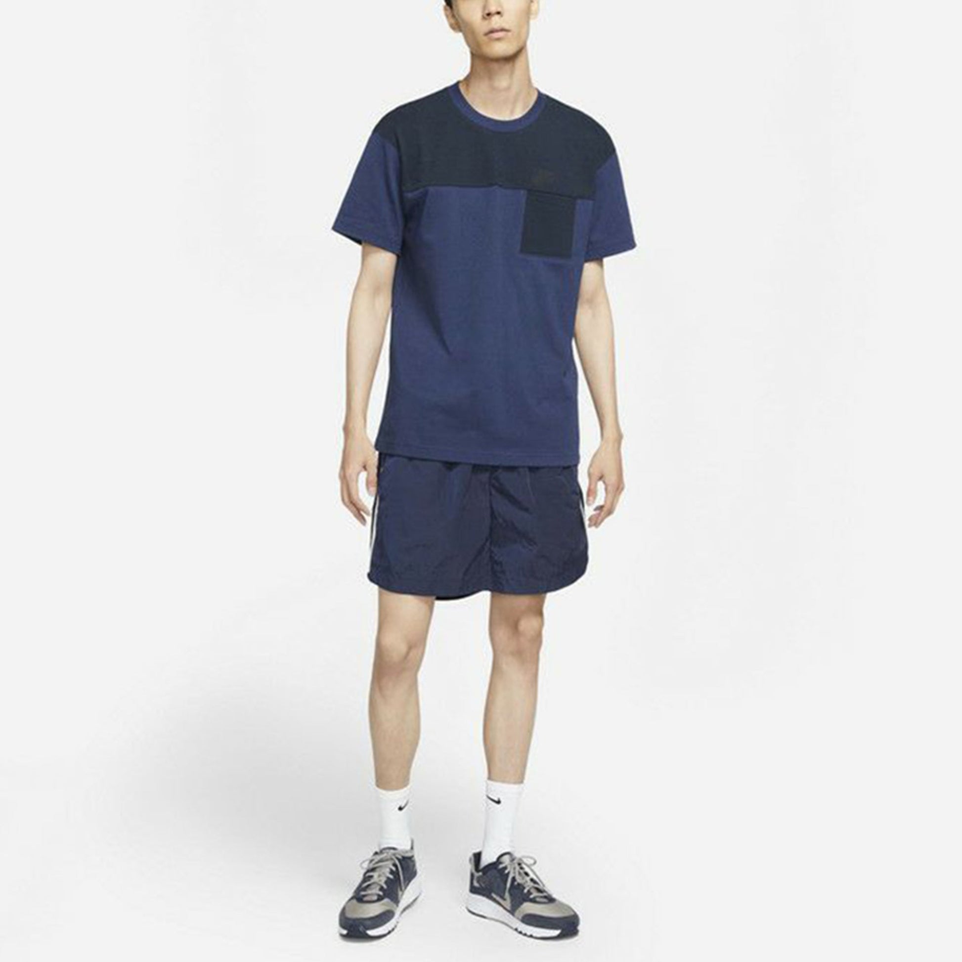 Men's Nike Athleisure Casual Sports Breathable Splicing Short Sleeve Navy Blue T-Shirt DD4743-410