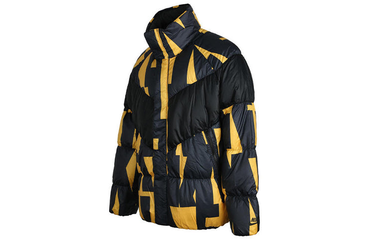 Nike Splicing Stay Warm Windproof Stand Collar Sports Down Jacket Yellow Black Colorblock 928890-752
